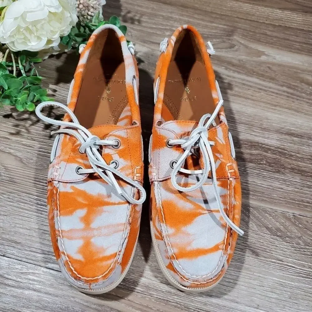 Ralph lauren orange tie dye suede leather men's loafers deck shoes size 11 new!!
